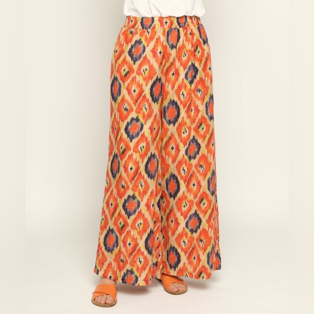 Baci || woman’s Back Painterly Diamond Elastic Palazzo Pants size Large